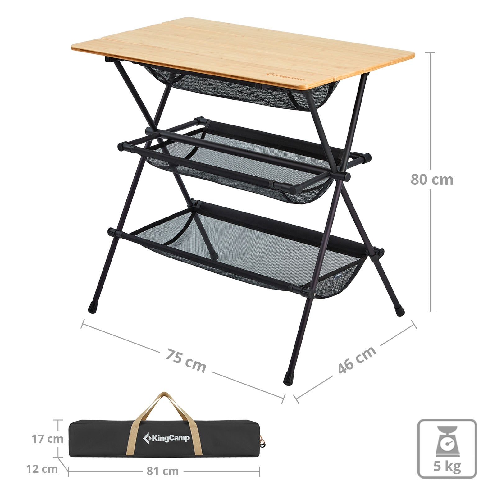 Folding table Bamboo Shelf Sahle